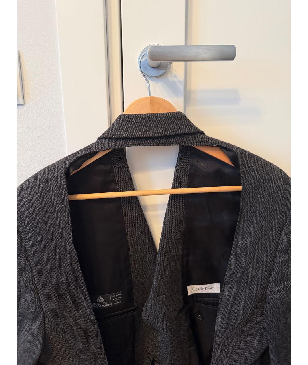 CALVIN KLEIN Серый шерстяной жакет/пиджак, фото 4