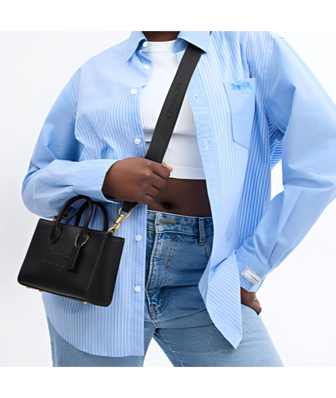 COACH Черная кожаная сумка тоут, фото 5