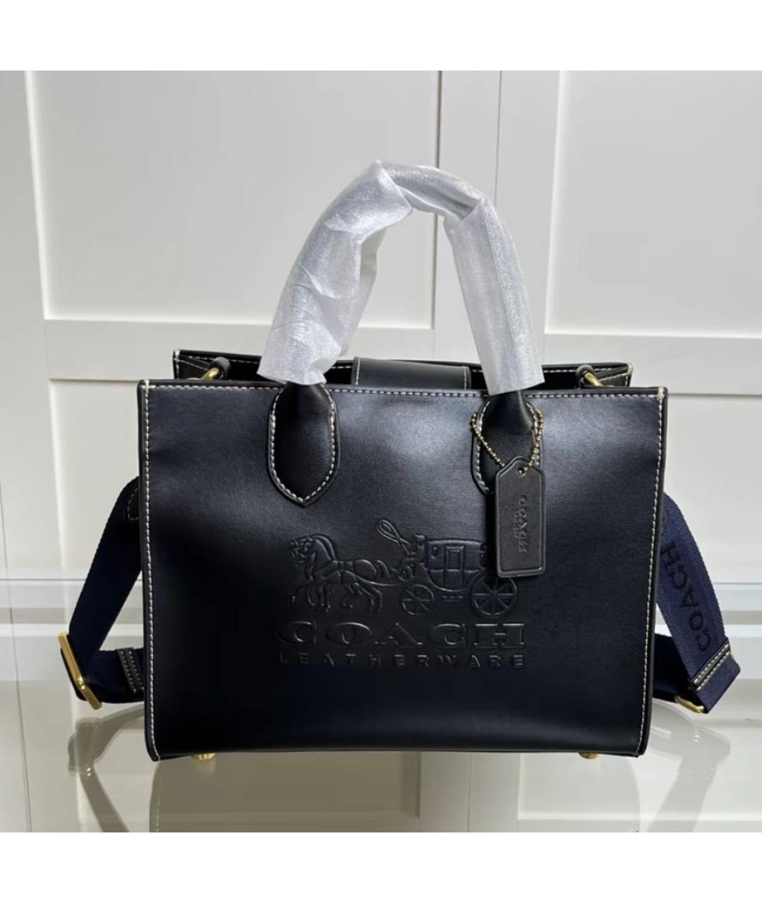 COACH Черная кожаная сумка тоут, фото 6