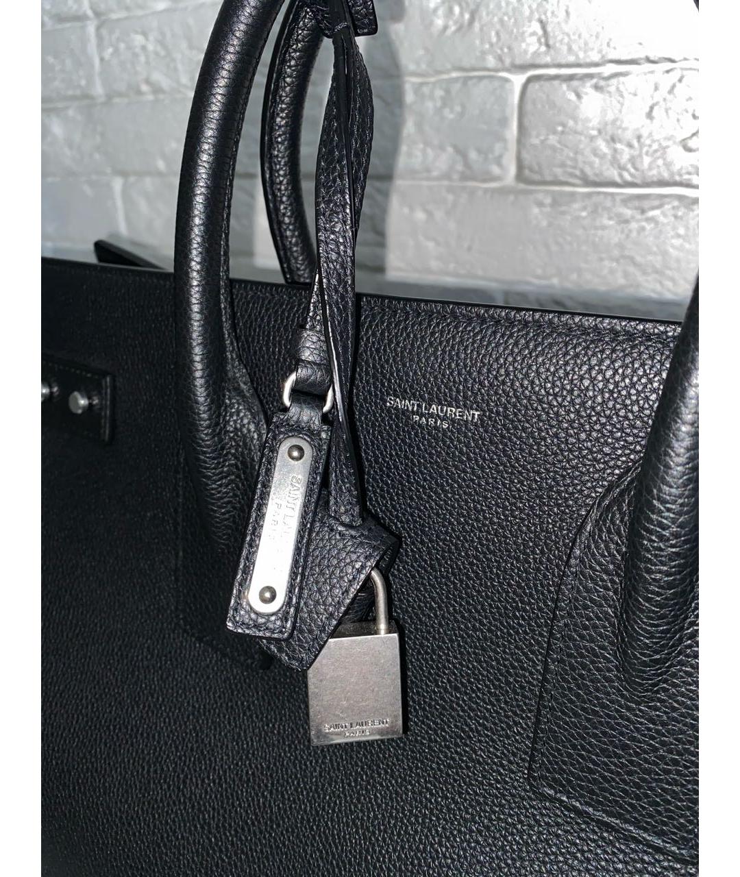 SAINT LAURENT Черная кожаная сумка тоут, фото 8