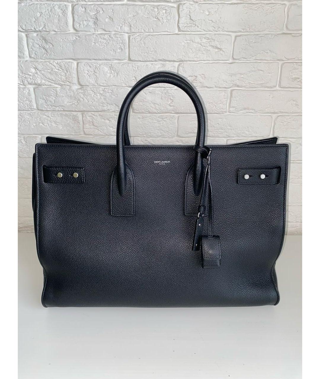 SAINT LAURENT Черная кожаная сумка тоут, фото 2