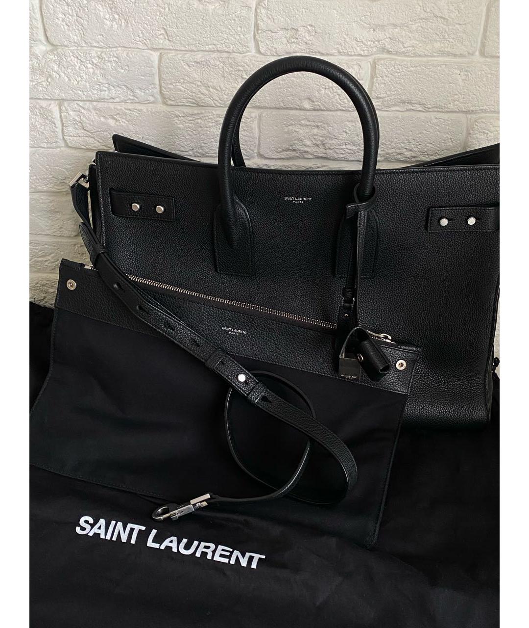 SAINT LAURENT Черная кожаная сумка тоут, фото 5
