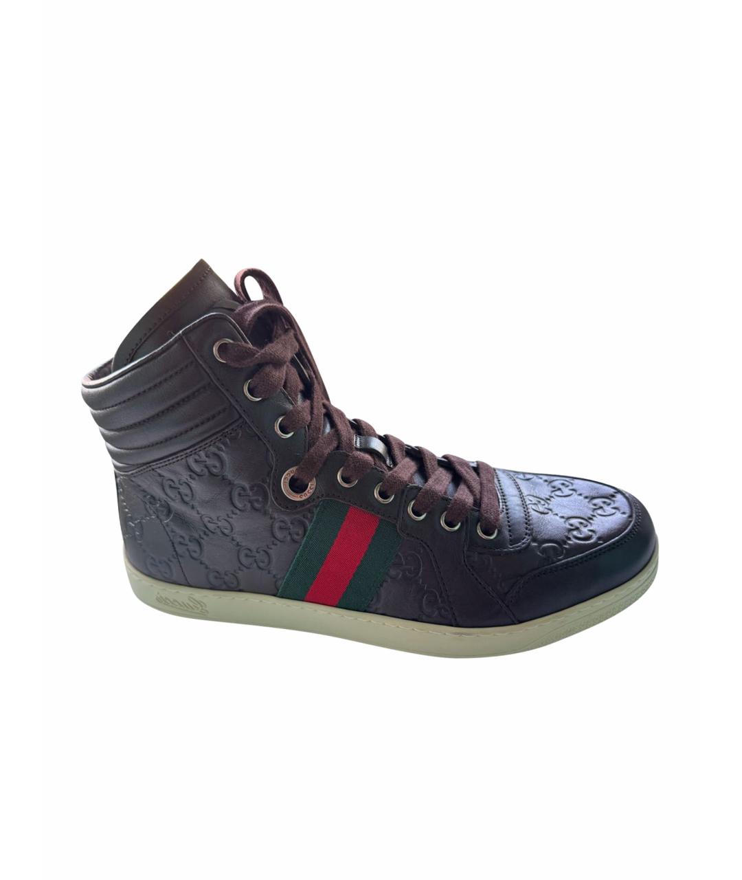 GUCCI Коричневые кожаные кеды, фото 1