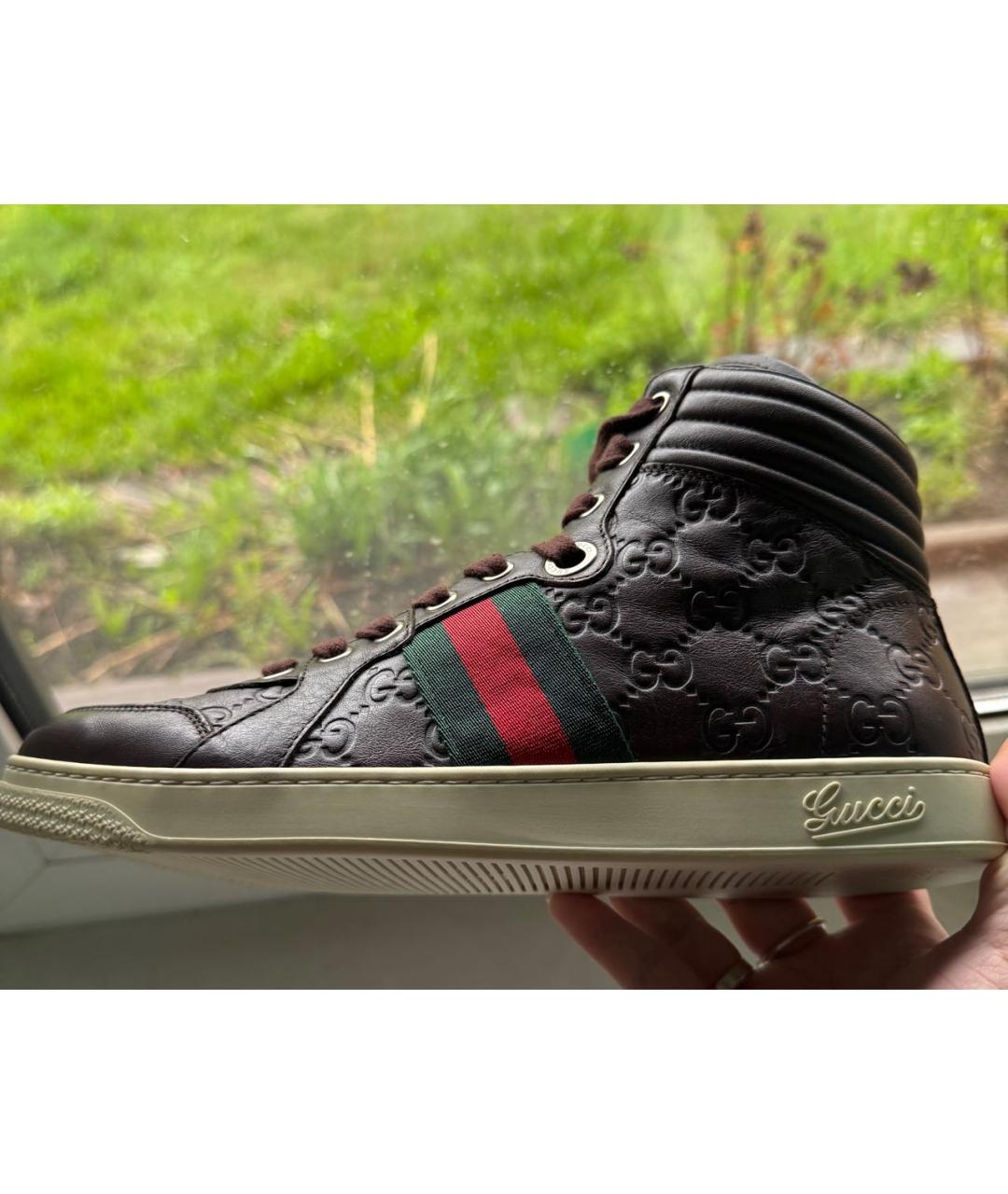 GUCCI Коричневые кожаные кеды, фото 6