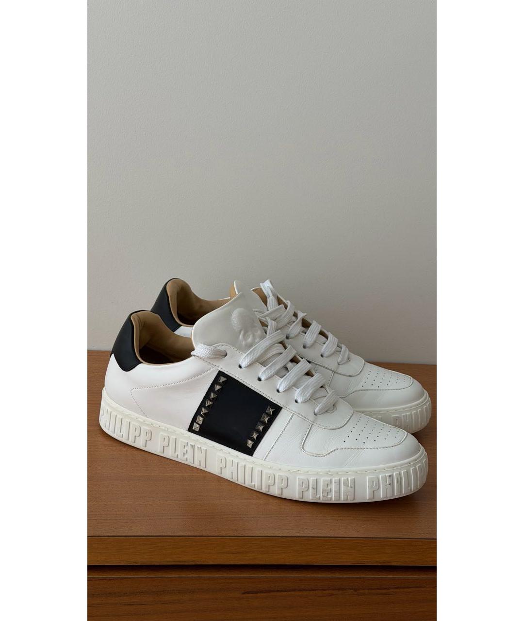 PHILIPP PLEIN Белые кожаные низкие кроссовки / кеды, фото 2