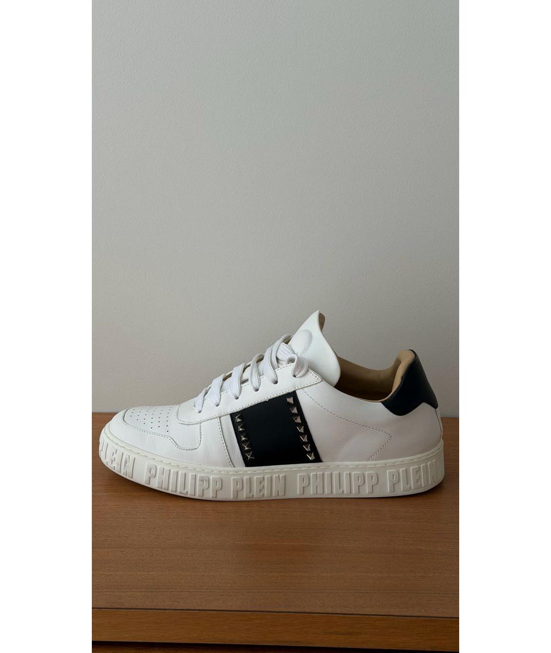 PHILIPP PLEIN Белые кожаные низкие кроссовки / кеды, фото 9