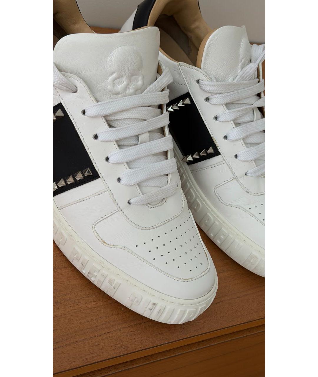 PHILIPP PLEIN Белые кожаные низкие кроссовки / кеды, фото 8