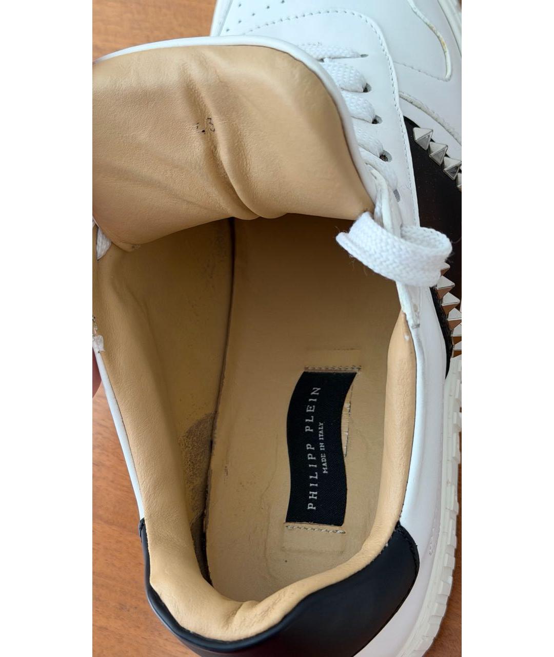 PHILIPP PLEIN Белые кожаные низкие кроссовки / кеды, фото 7