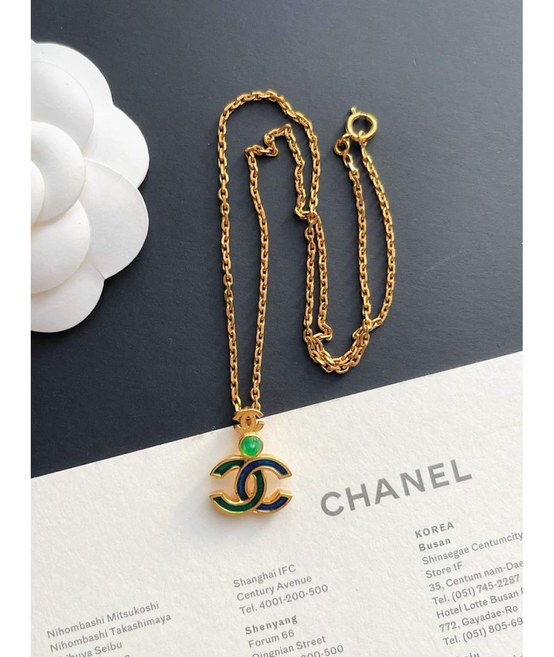 CHANEL Зеленая позолоченная подвеска, фото 3