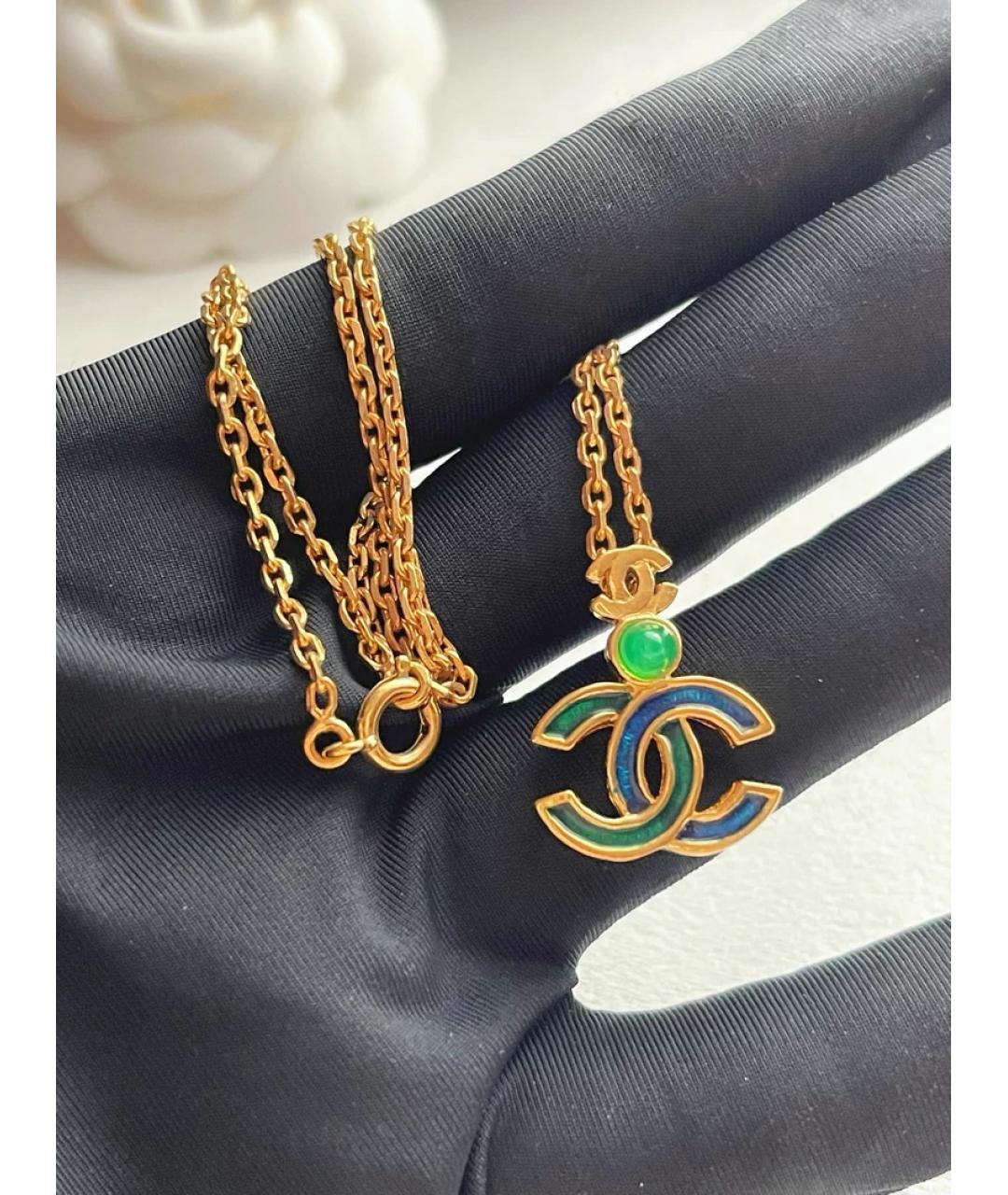 CHANEL Зеленая позолоченная подвеска, фото 2