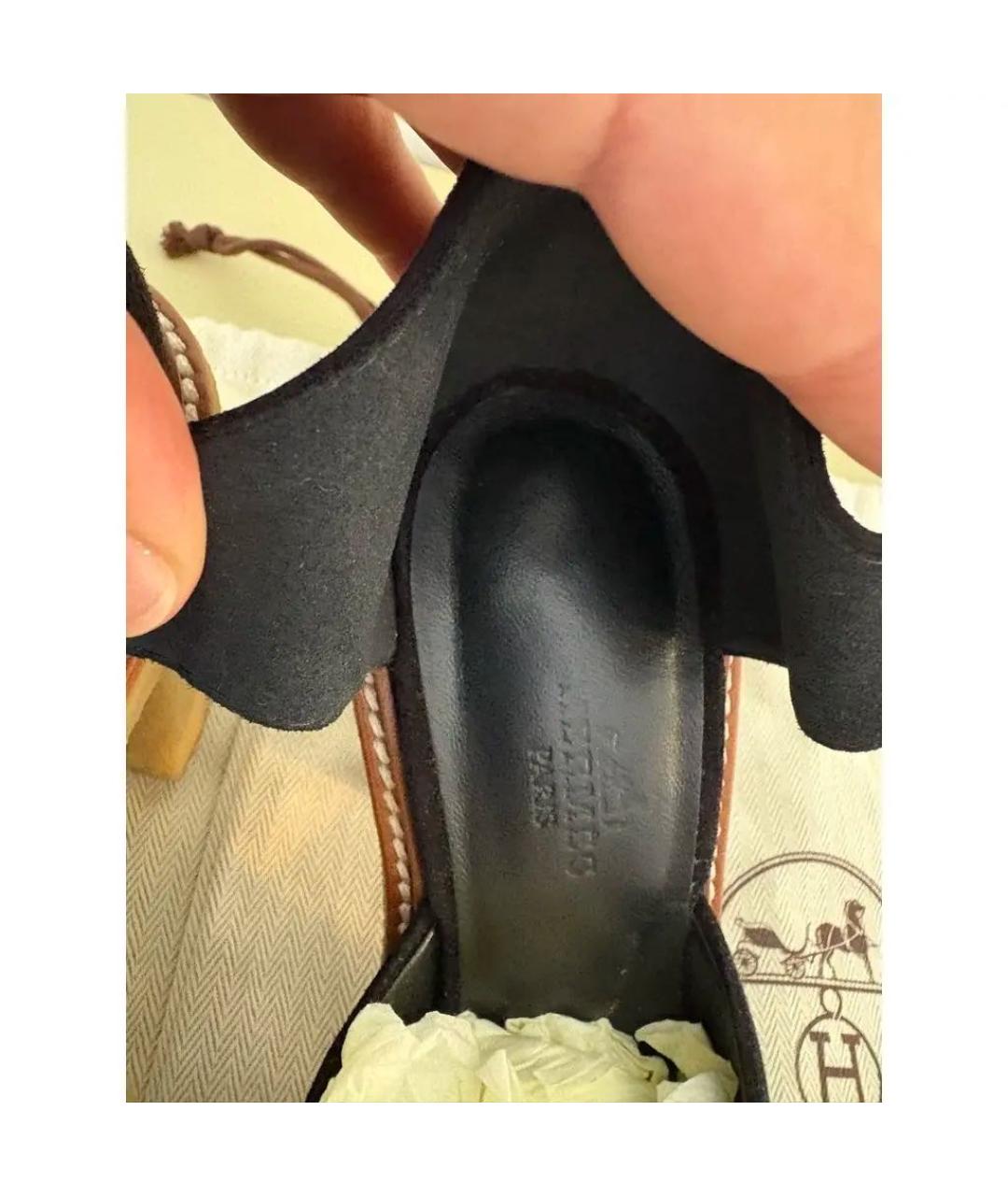 HERMES Черные замшевые босоножки, фото 8
