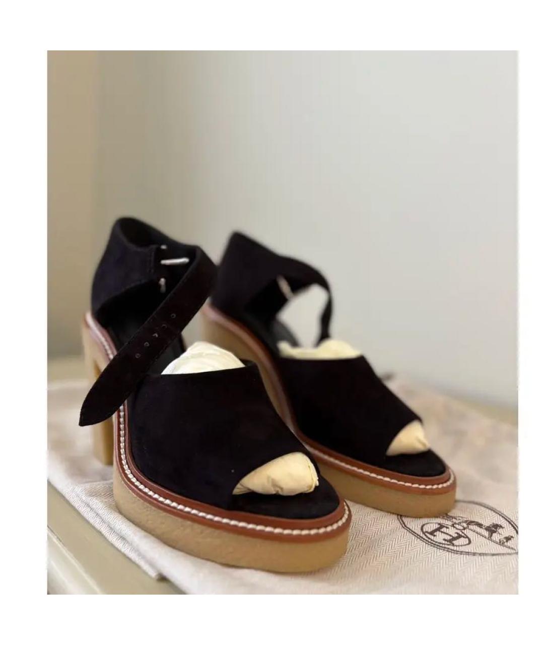 HERMES Черные замшевые босоножки, фото 3