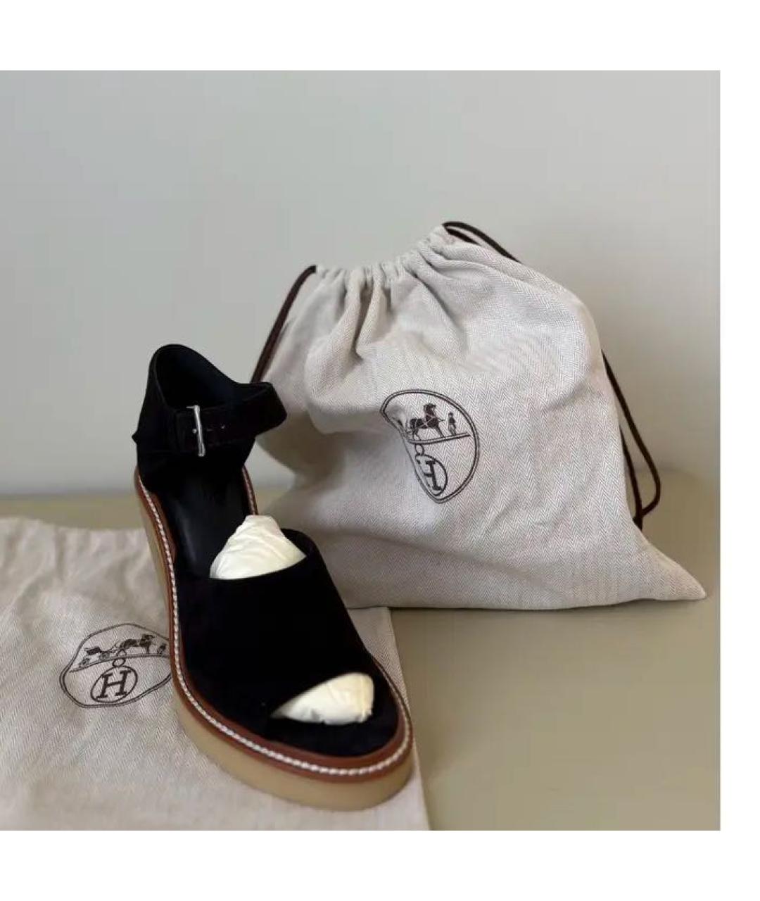 HERMES Черные замшевые босоножки, фото 2