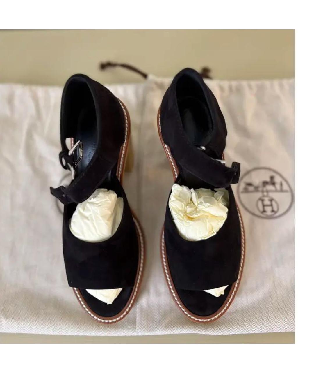 HERMES Черные замшевые босоножки, фото 4