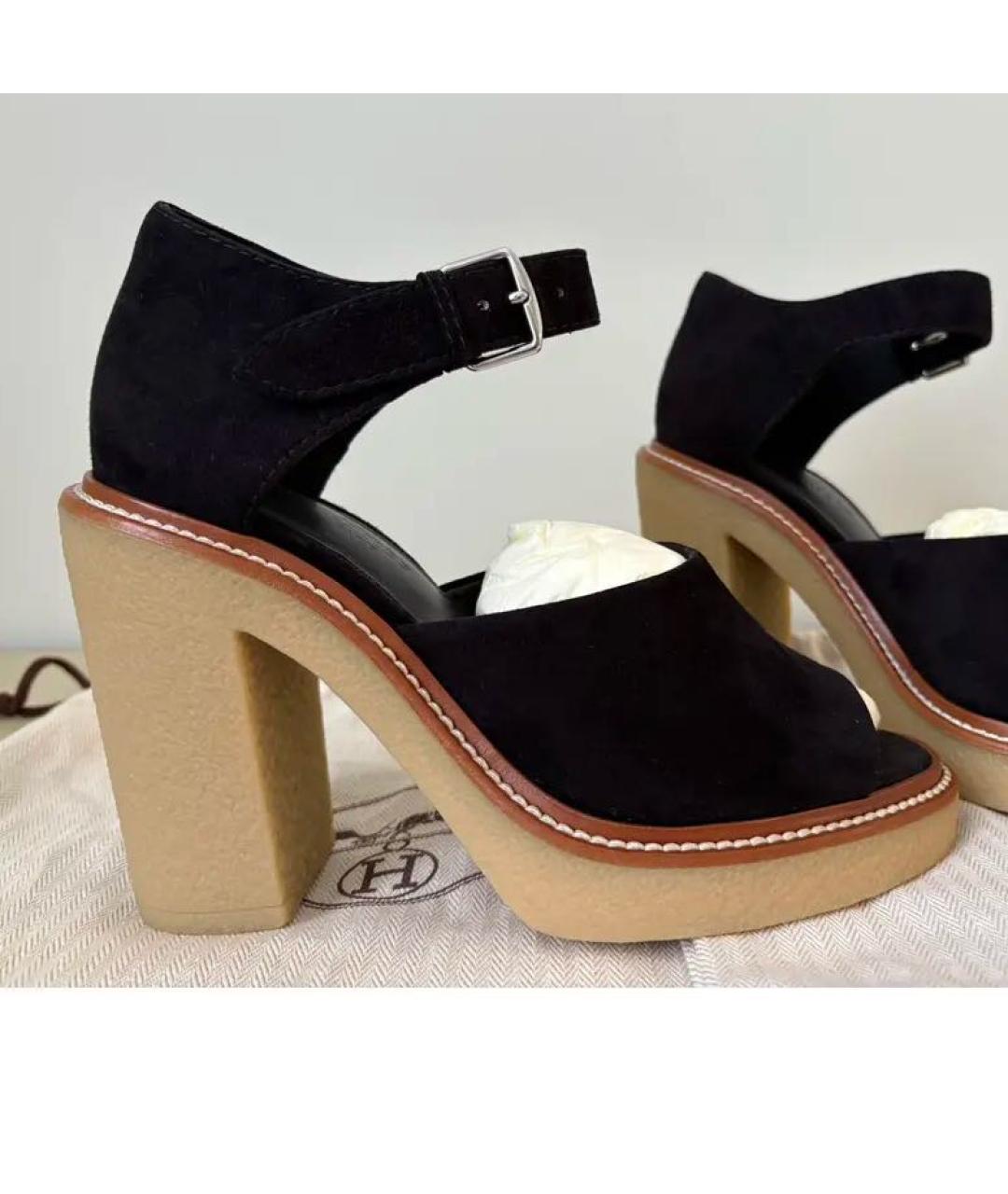 HERMES Черные замшевые босоножки, фото 6