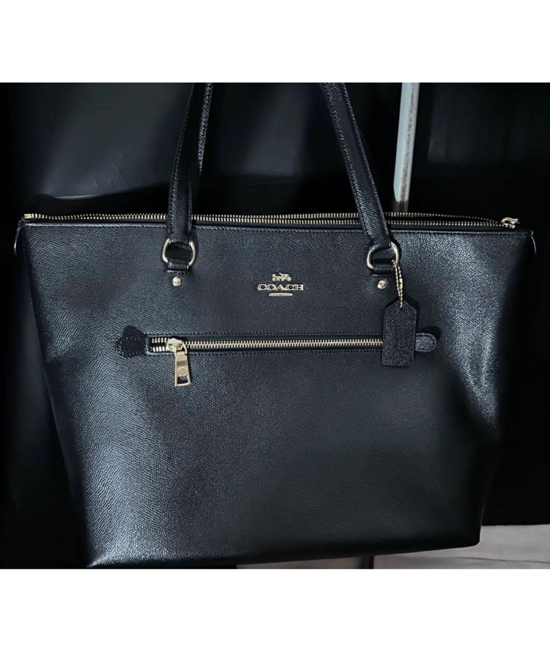 COACH Черная кожаная сумка тоут, фото 7