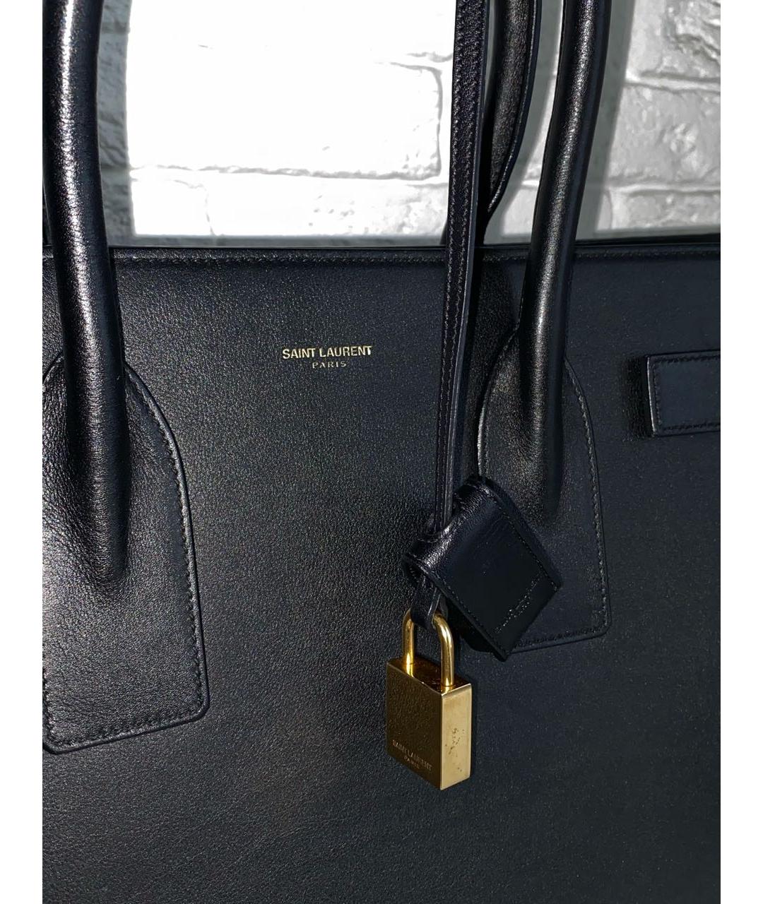 SAINT LAURENT Черная кожаная сумка с короткими ручками, фото 4