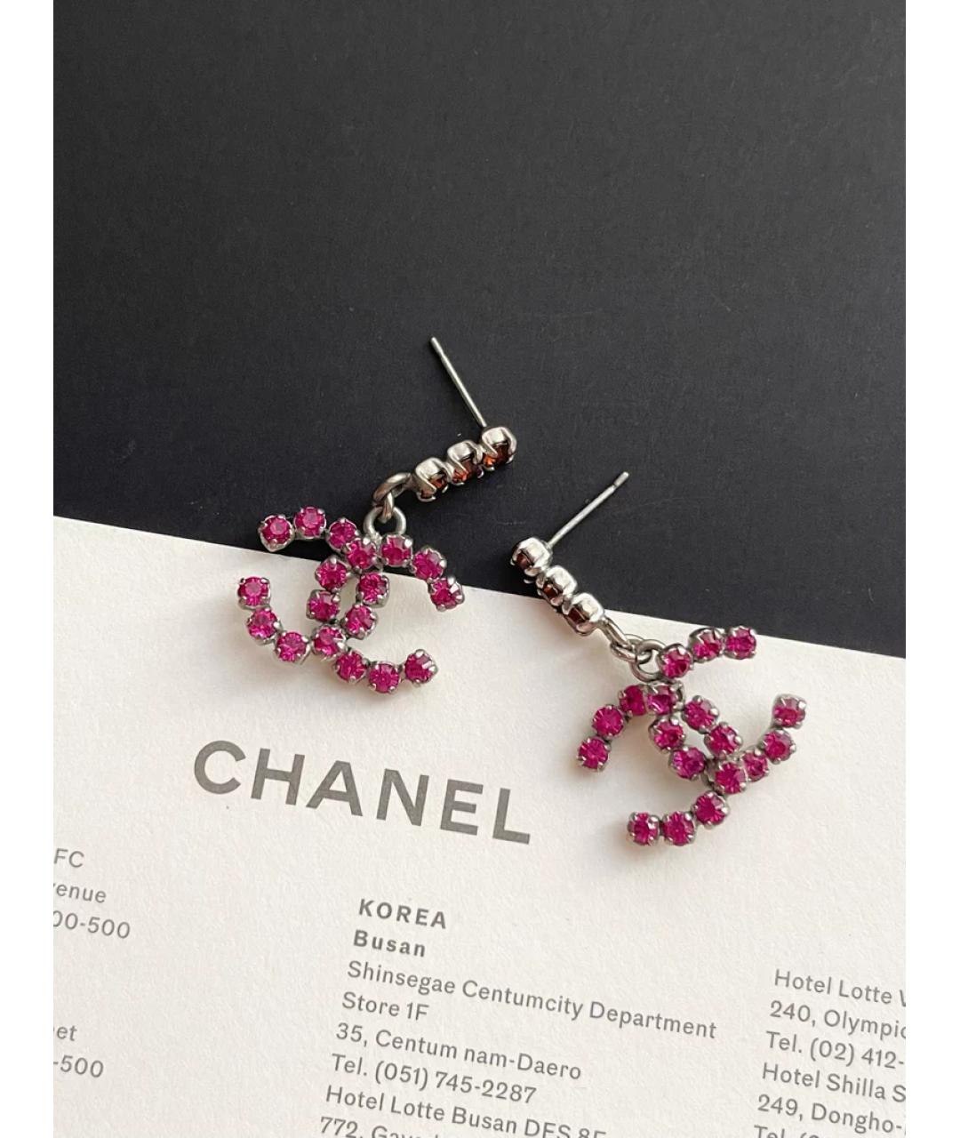 CHANEL Розовые металлические серьги, фото 3