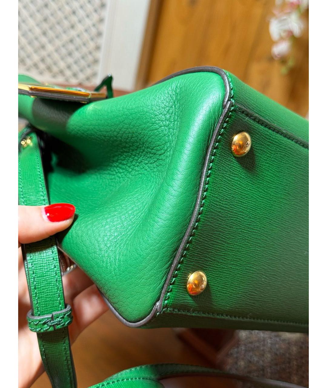 FENDI Зеленая кожаная сумка с короткими ручками, фото 7