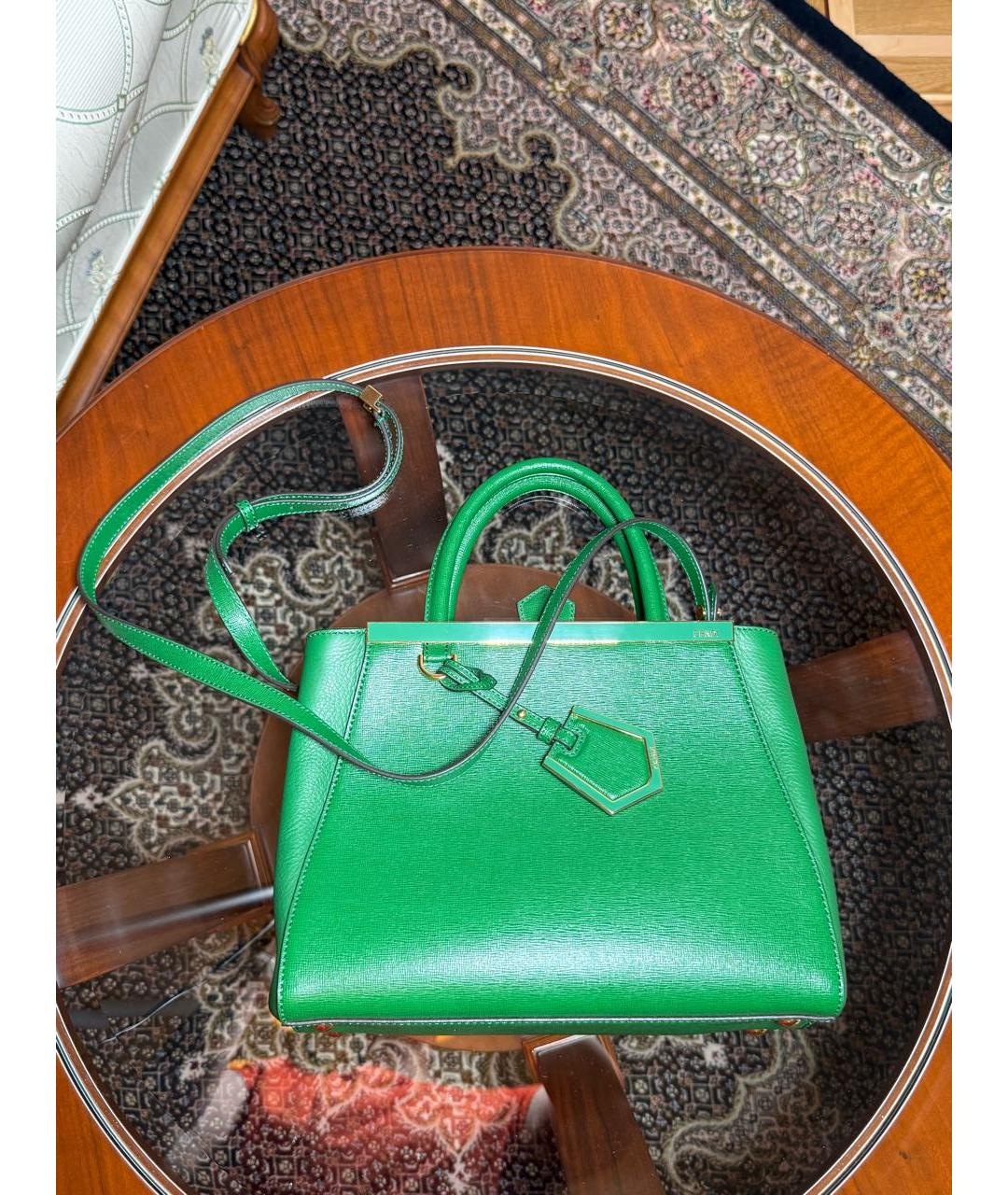FENDI Зеленая кожаная сумка с короткими ручками, фото 8