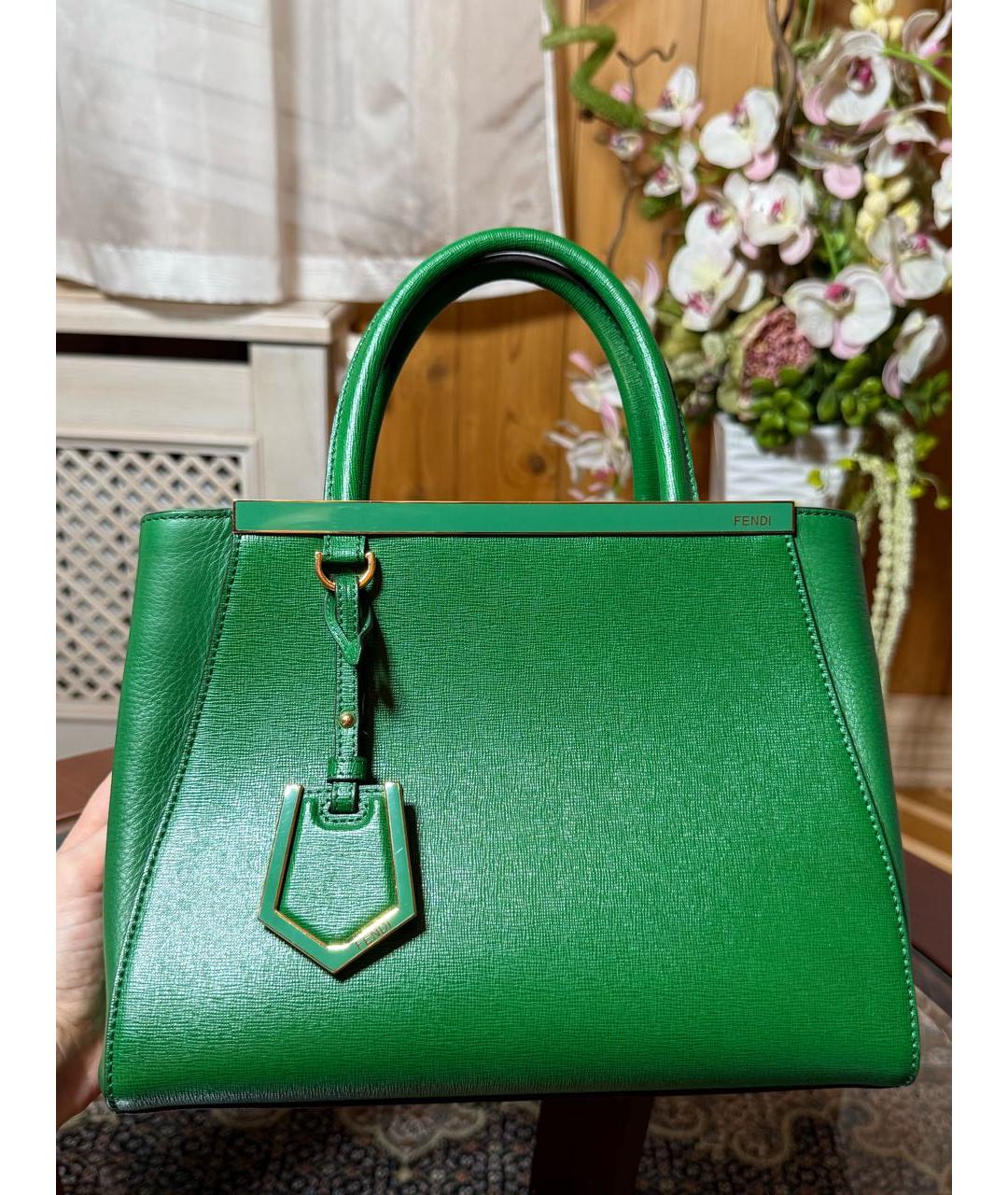 FENDI Зеленая кожаная сумка с короткими ручками, фото 9