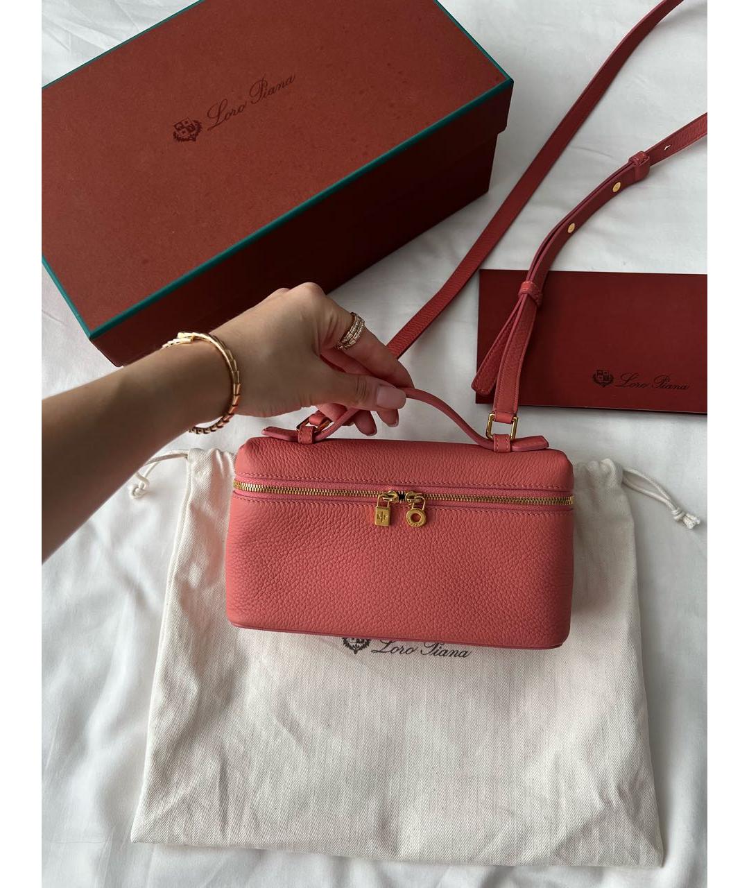 LORO PIANA Коралловая кожаная сумка через плечо, фото 2