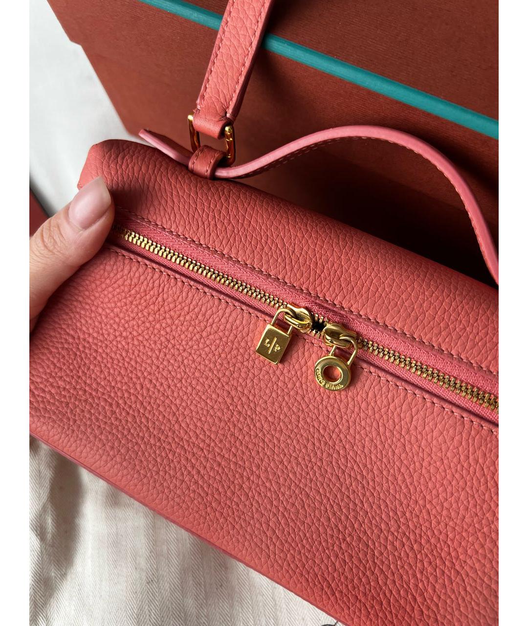 LORO PIANA Коралловая кожаная сумка через плечо, фото 3