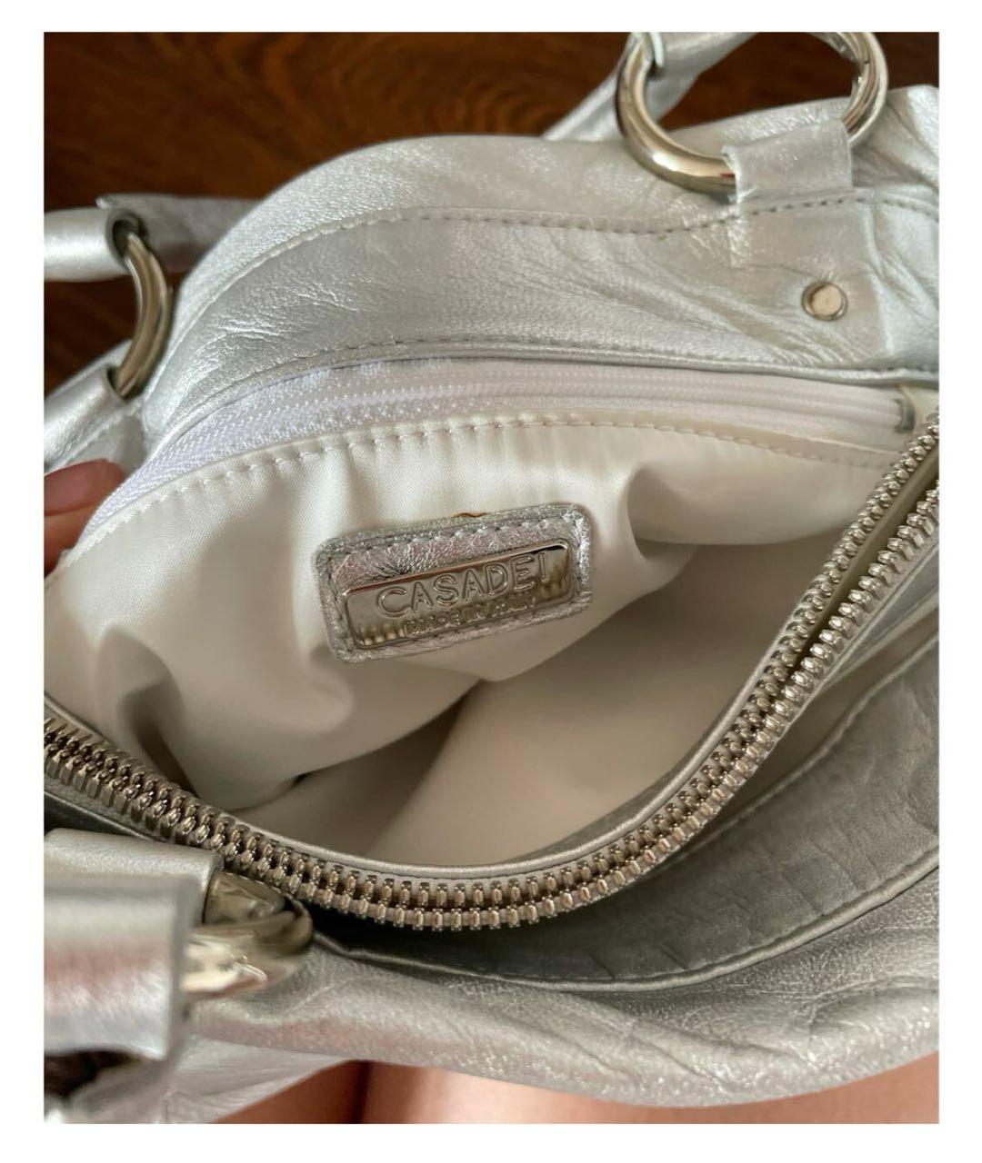 CASADEI Серебряная кожаная сумка с короткими ручками, фото 5