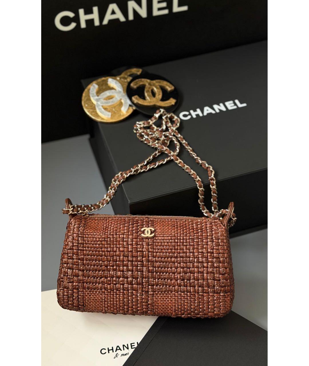 CHANEL Коричневая пелетеная сумка через плечо, фото 3