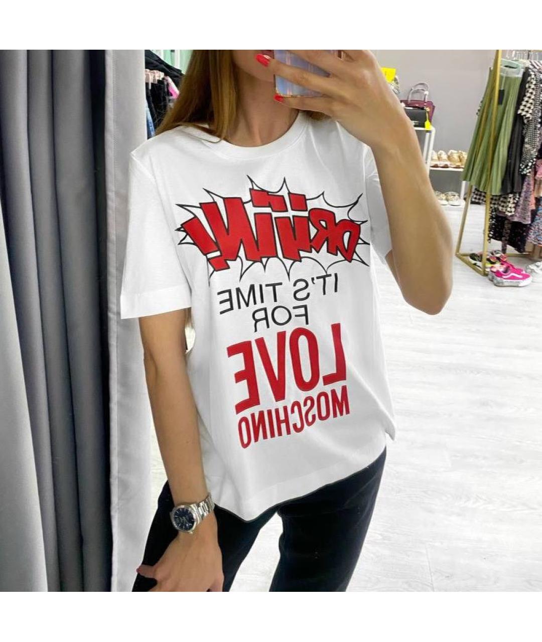 LOVE MOSCHINO Белая хлопковая футболка, фото 2