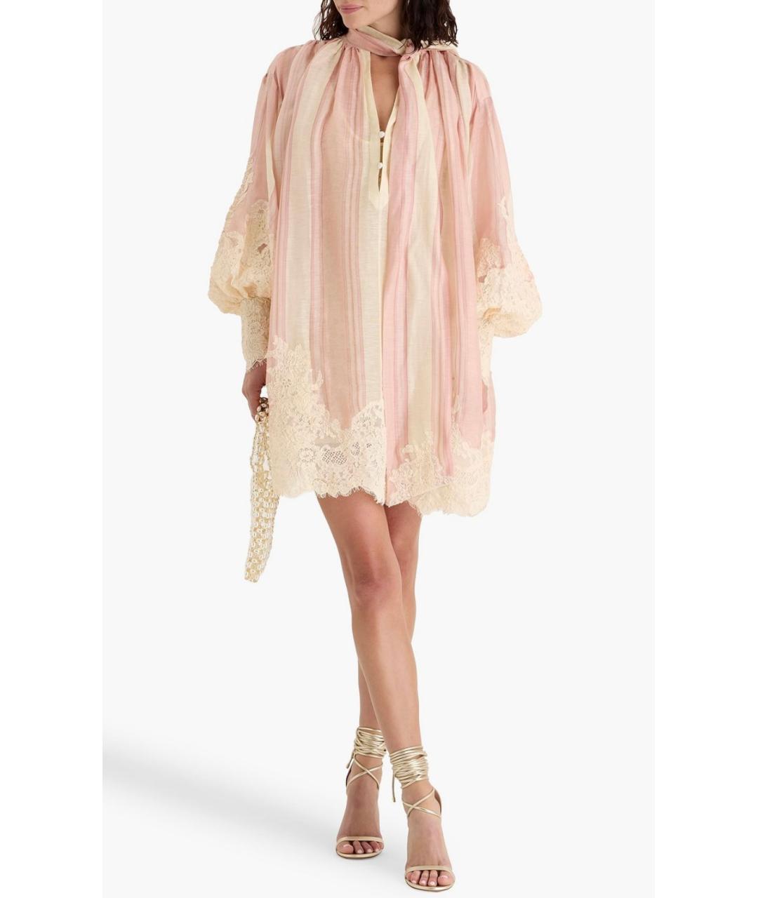 ZIMMERMANN Розовое льняное коктейльное платье, фото 2