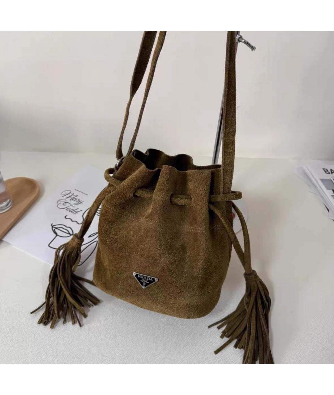 PRADA Хаки замшевая сумка через плечо, фото 9