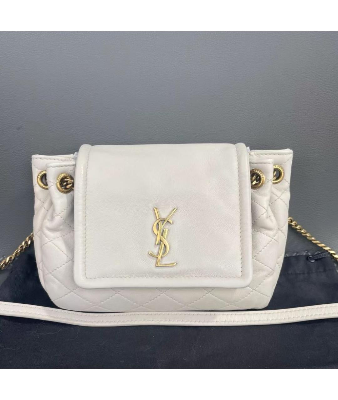 SAINT LAURENT Белая кожаная сумка через плечо, фото 2