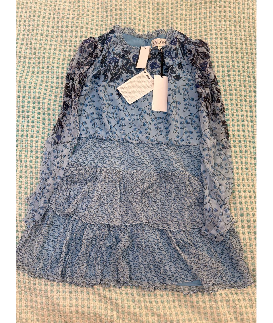 SALONI Голубое шелковое повседневное платье, фото 2