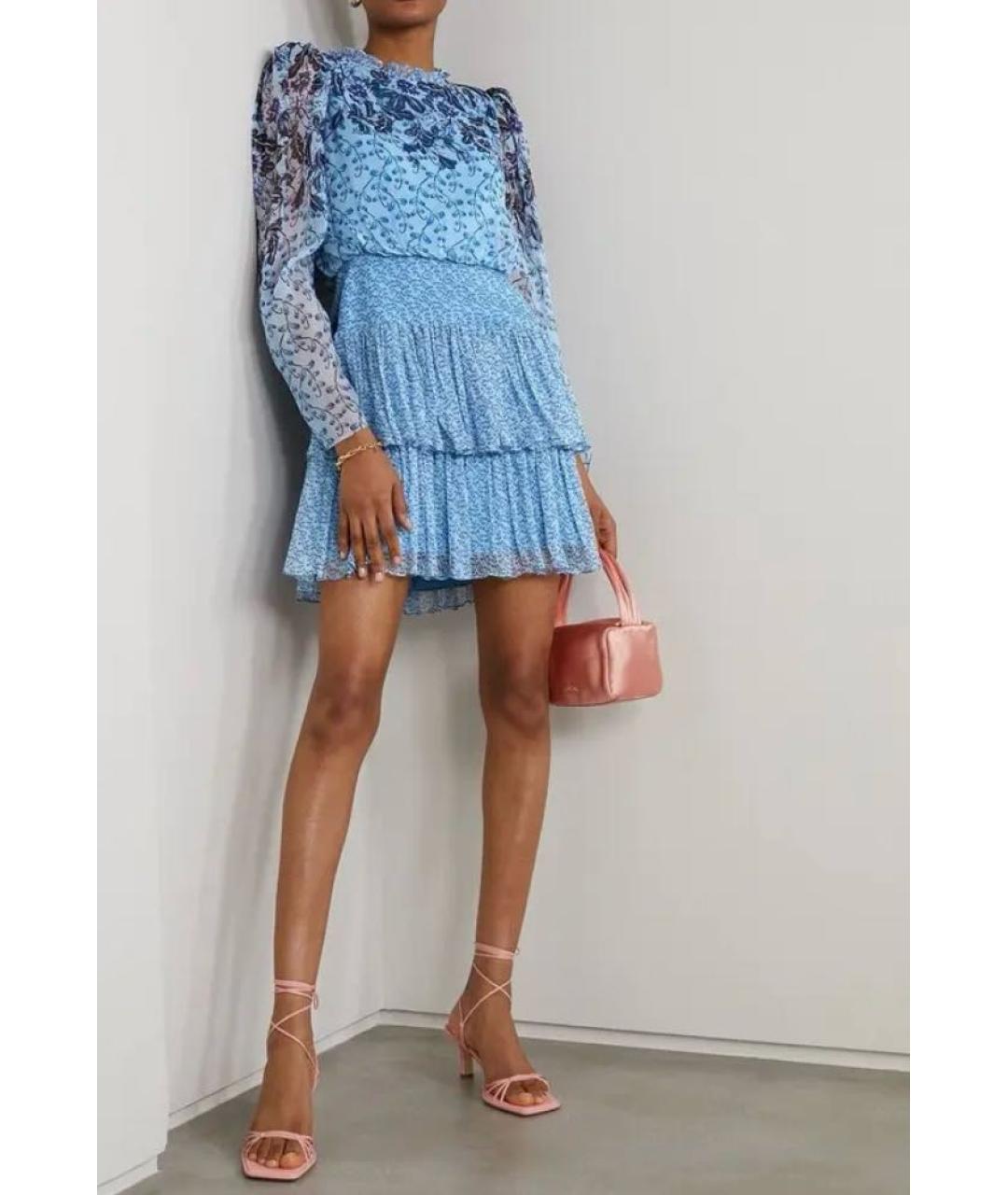 SALONI Голубое шелковое повседневное платье, фото 6