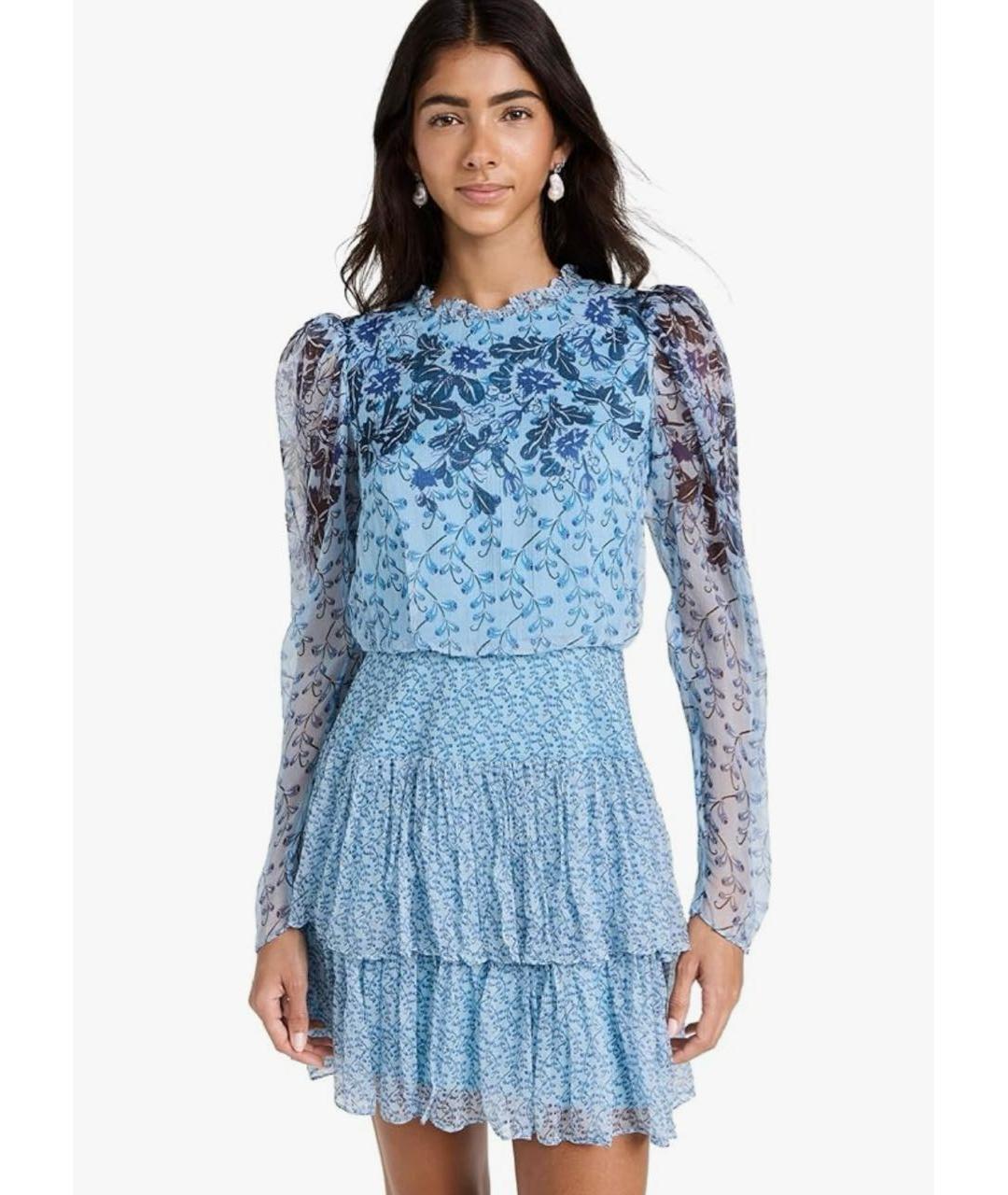 SALONI Голубое шелковое повседневное платье, фото 8