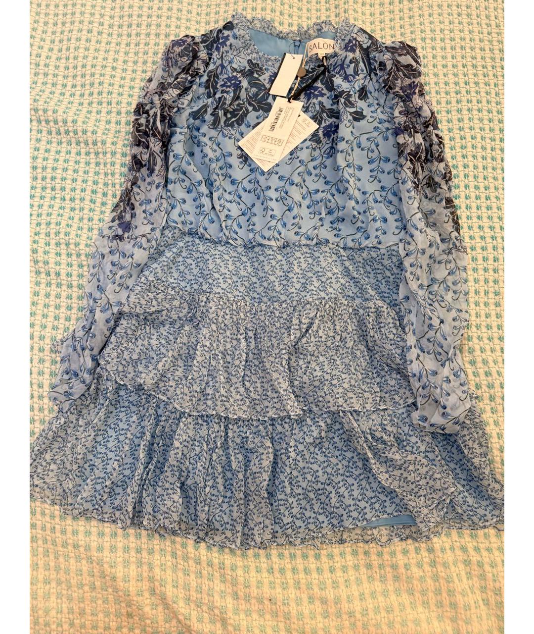 SALONI Голубое шелковое повседневное платье, фото 4