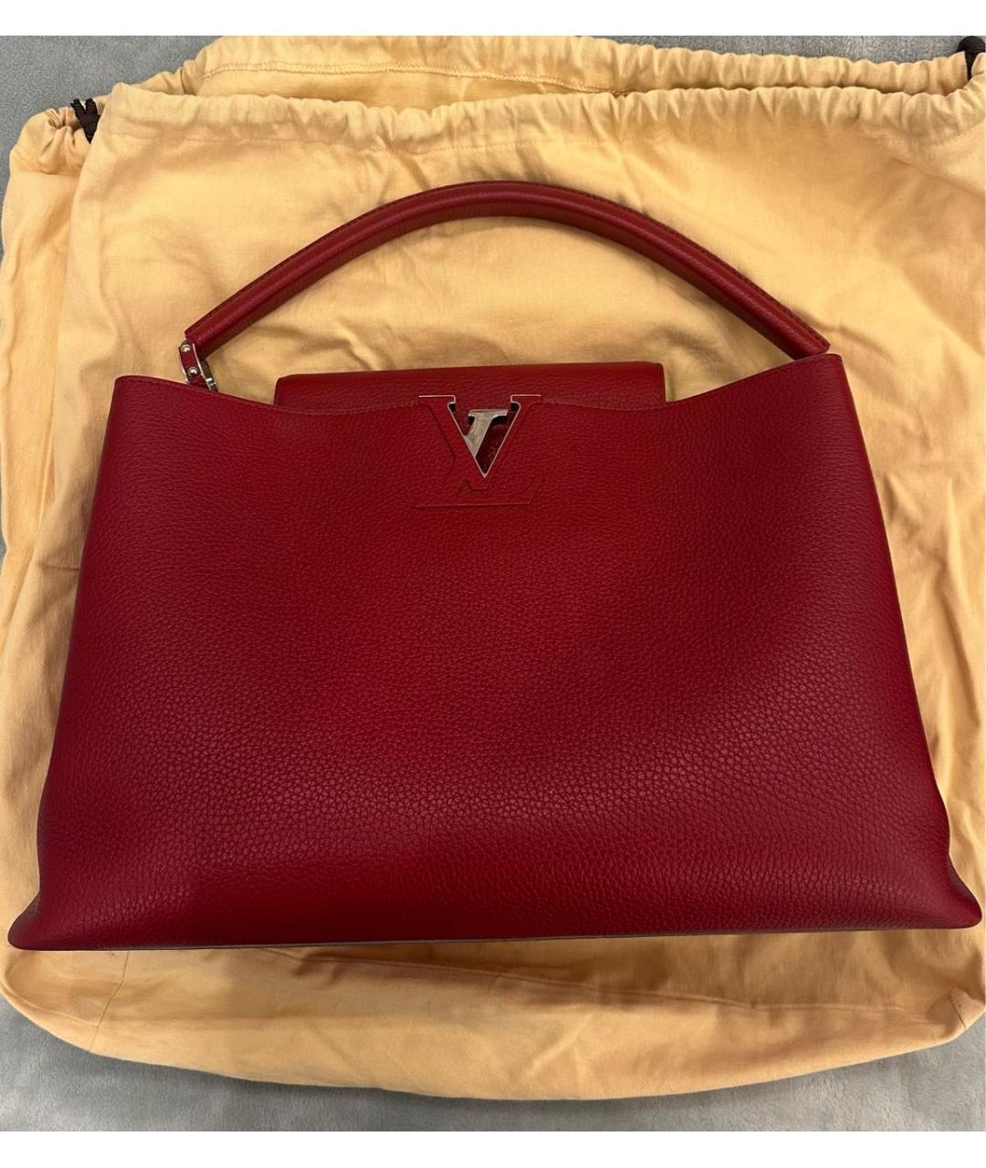 LOUIS VUITTON Красная кожаная сумка с короткими ручками, фото 7