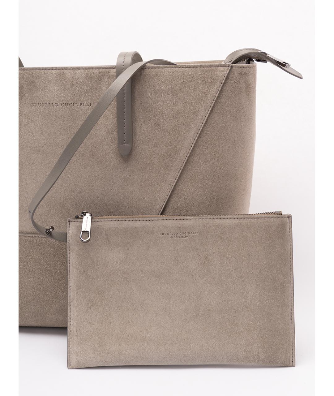 BRUNELLO CUCINELLI Бежевая кожаная сумка тоут, фото 4