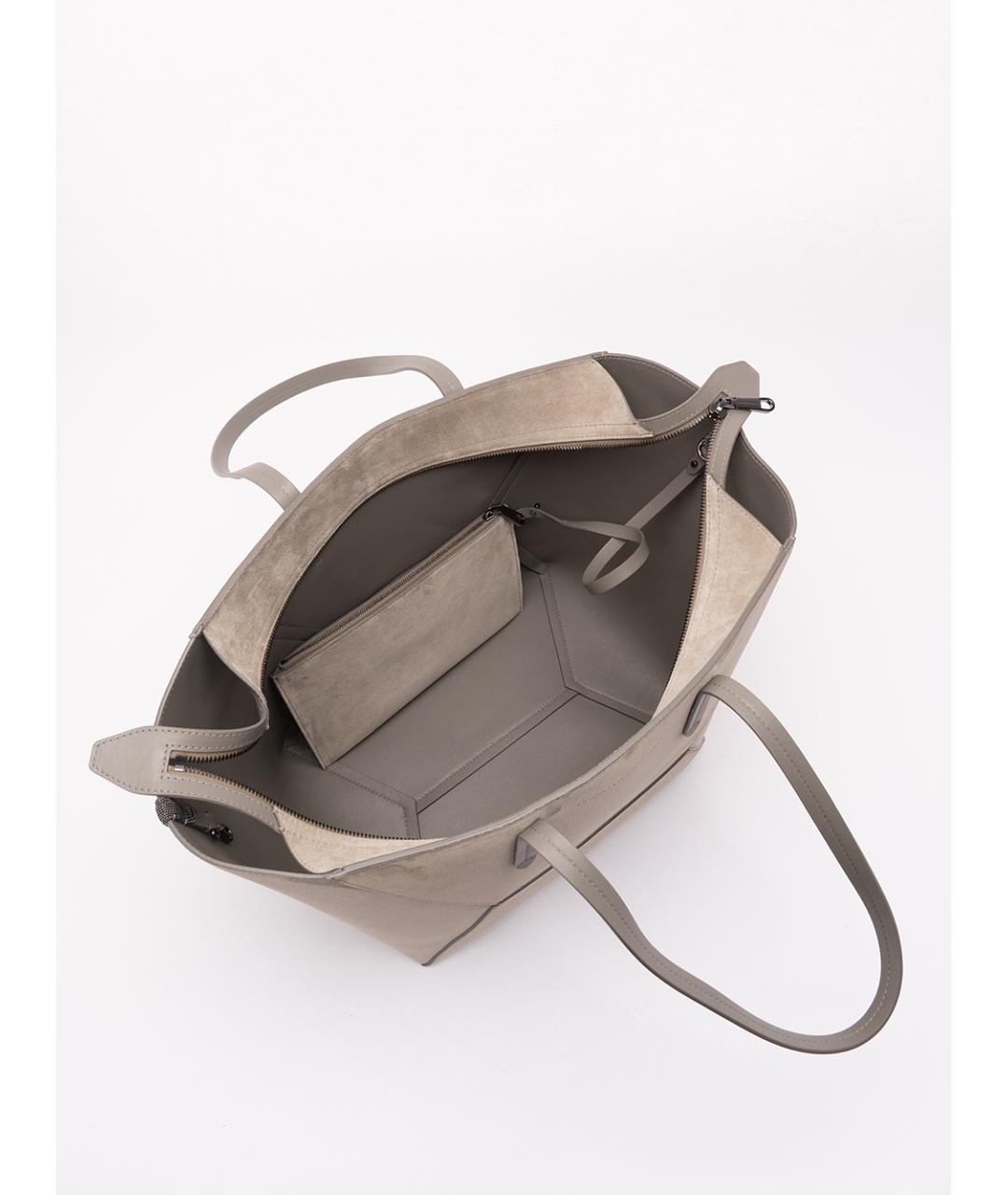 BRUNELLO CUCINELLI Бежевая кожаная сумка тоут, фото 5