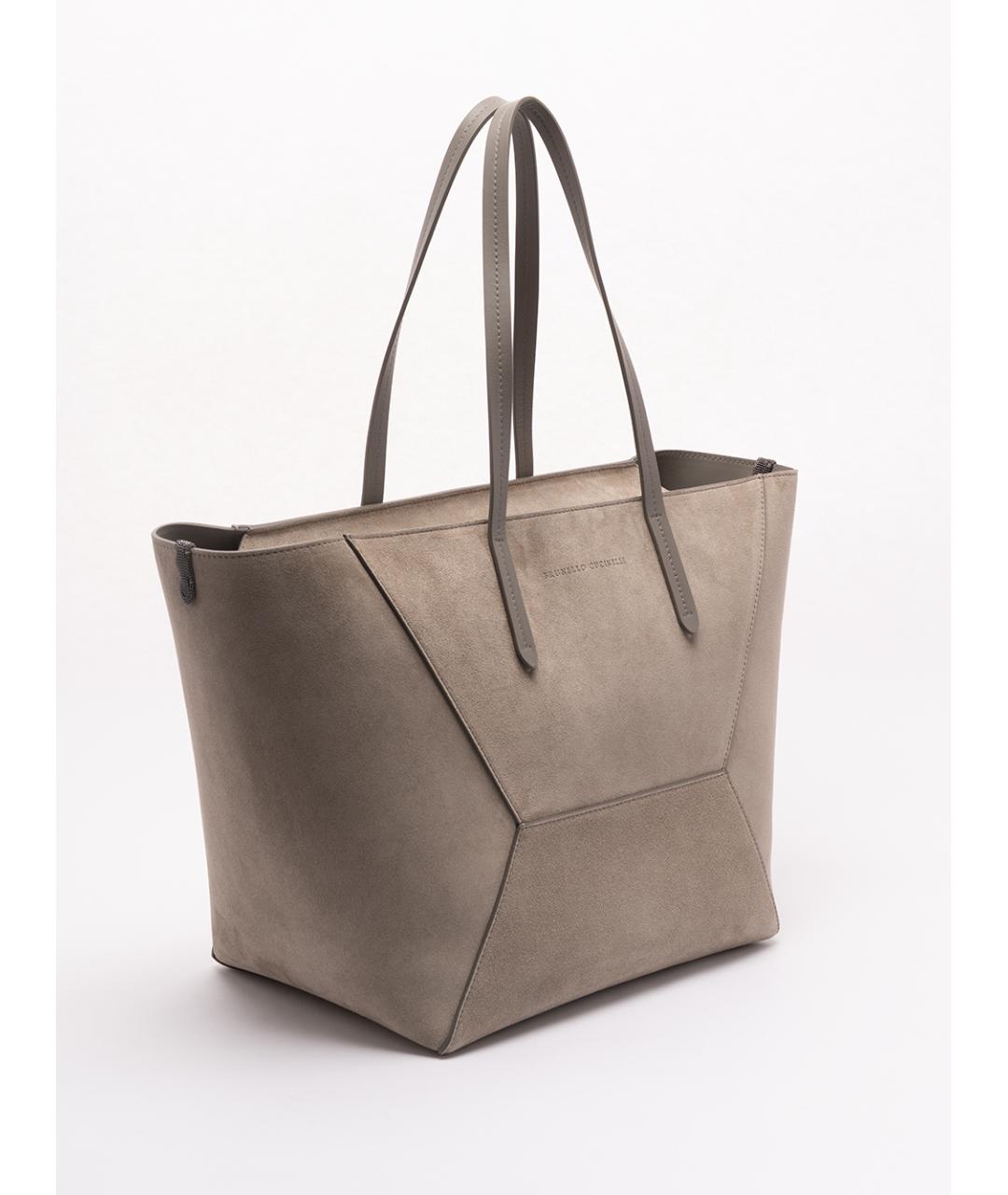 BRUNELLO CUCINELLI Бежевая кожаная сумка тоут, фото 3