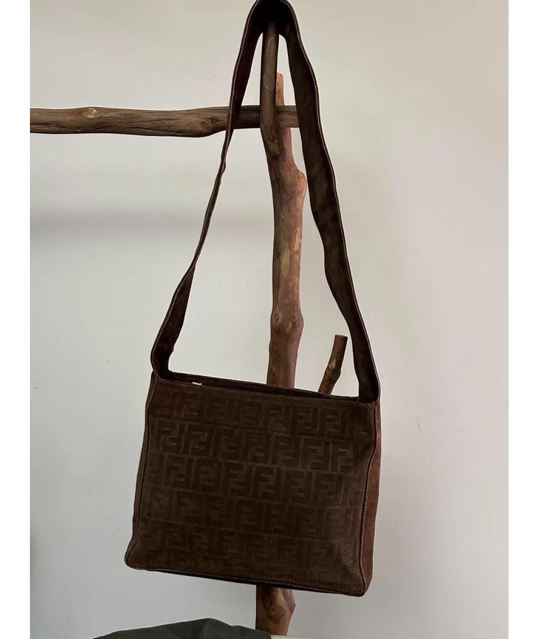 FENDI Коричневая замшевая сумка через плечо, фото 10