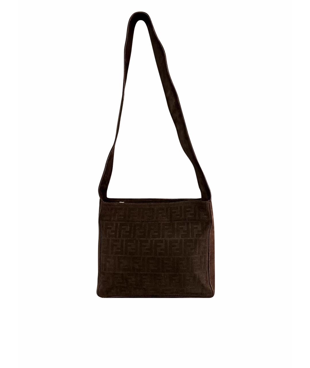 FENDI Коричневая замшевая сумка через плечо, фото 1
