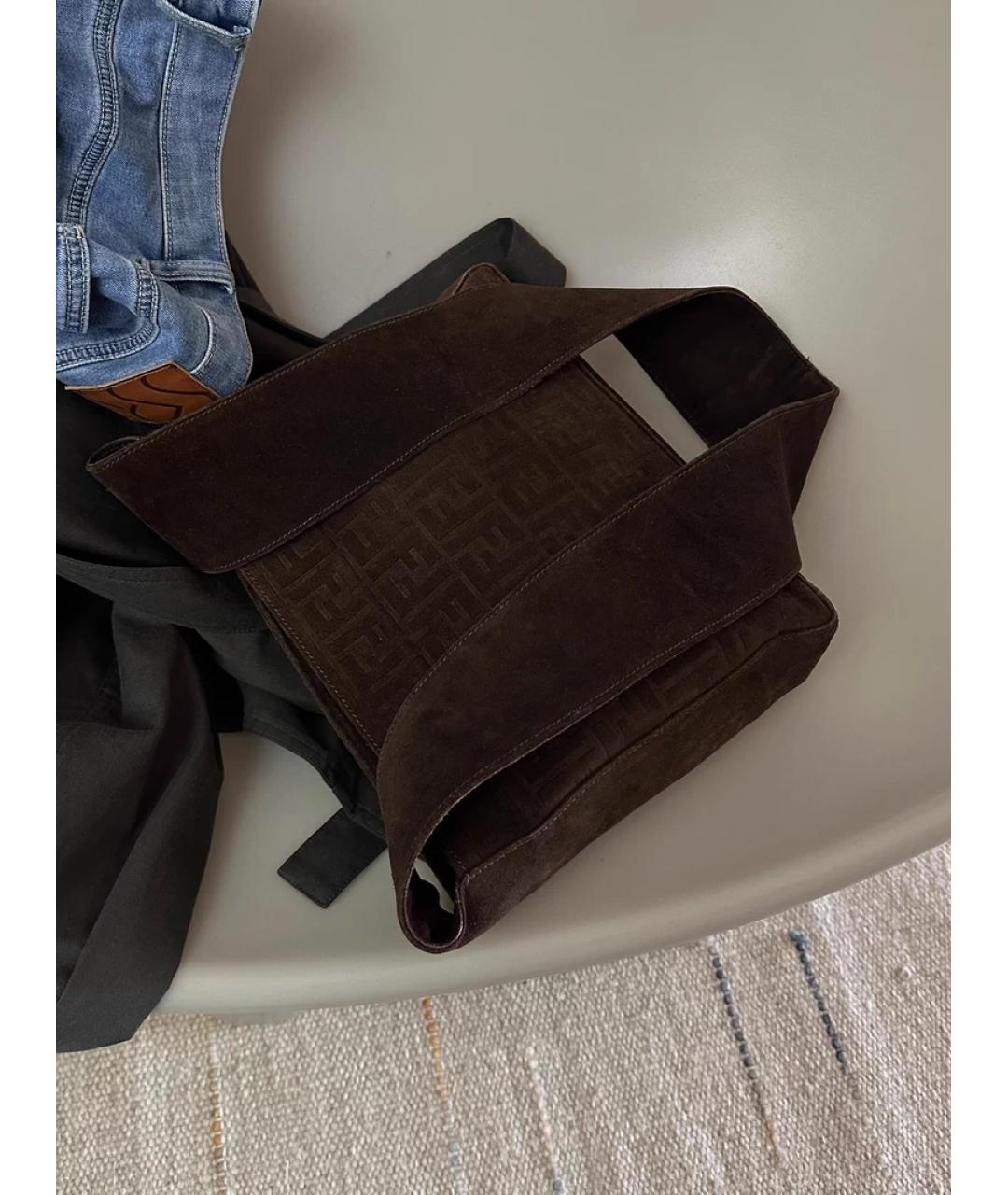 FENDI Коричневая замшевая сумка через плечо, фото 9