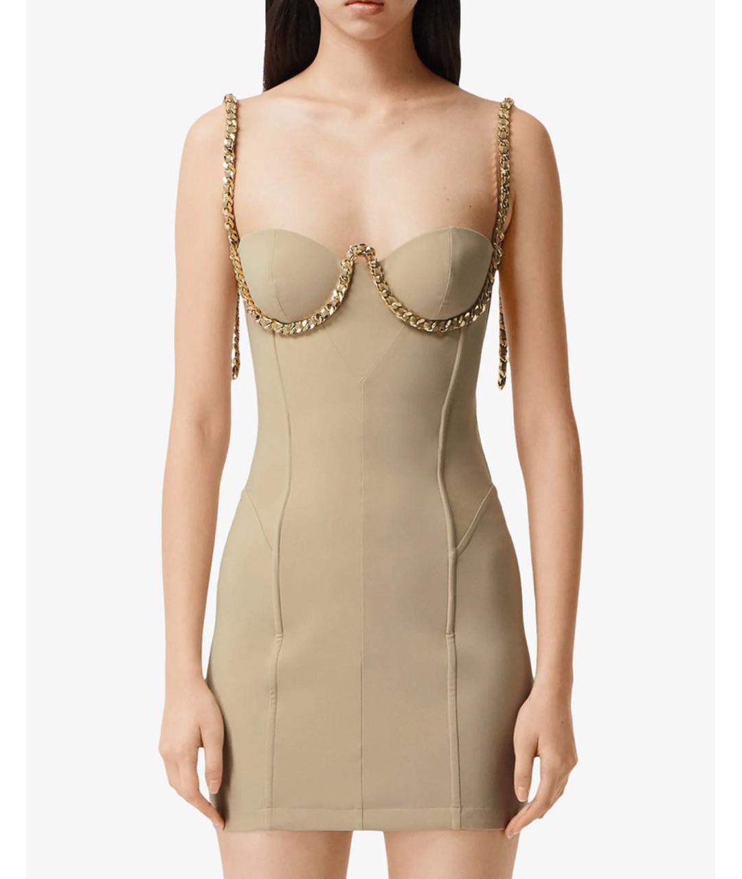 BURBERRY Бежевое полиэстеровое коктейльное платье, фото 2