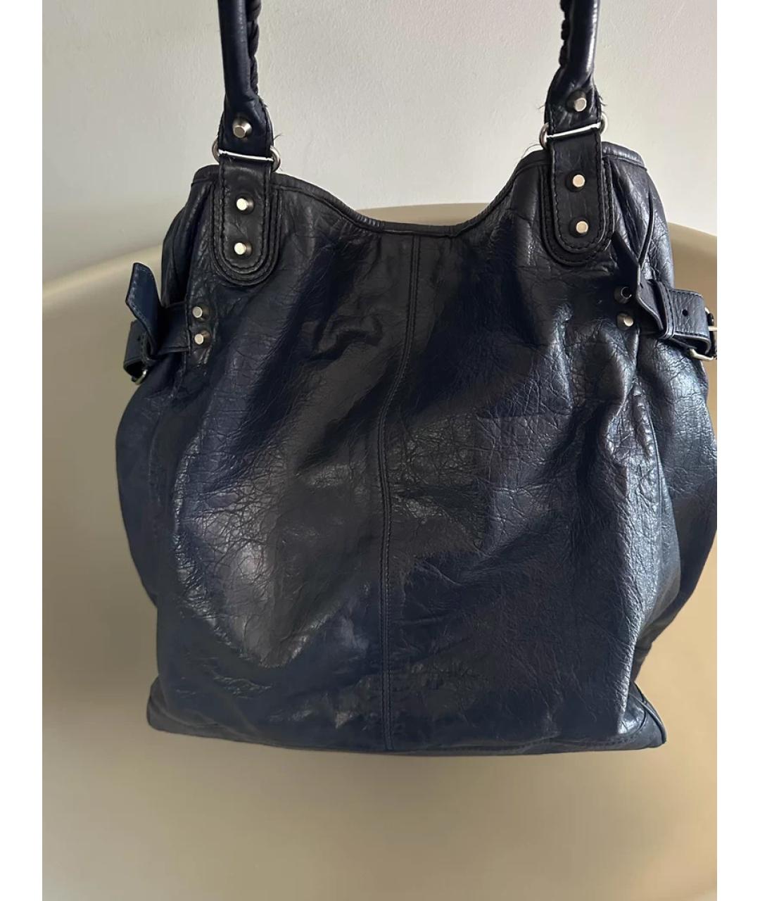 BALENCIAGA Темно-синяя кожаная сумка тоут, фото 6