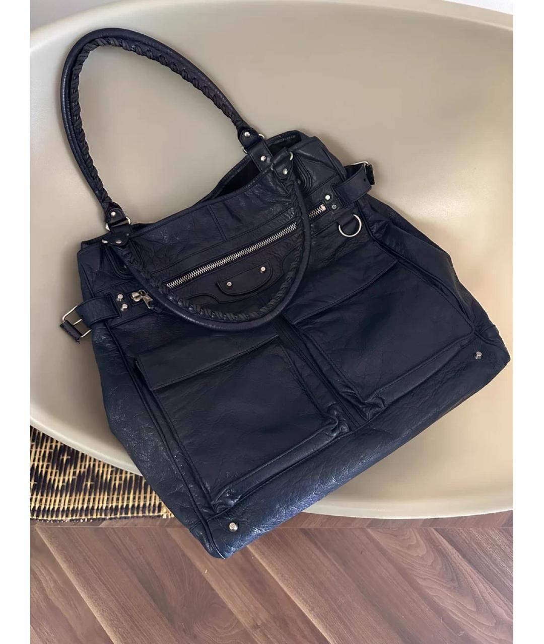 BALENCIAGA Темно-синяя кожаная сумка тоут, фото 3