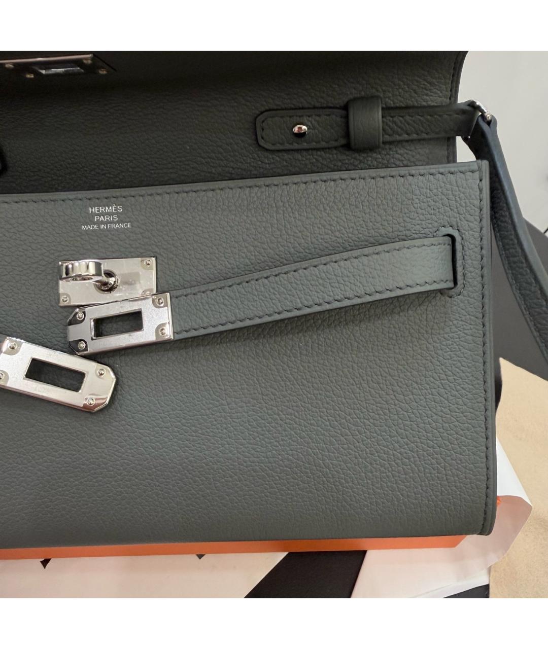 HERMES Серая кожаная сумка через плечо, фото 5