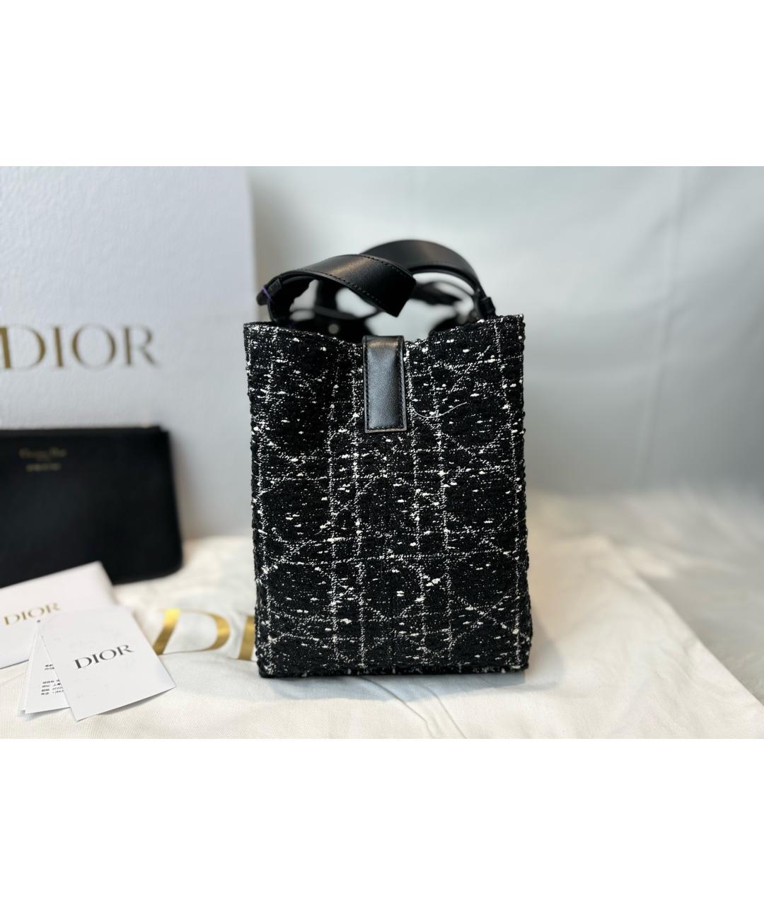 CHRISTIAN DIOR Черная твидовая сумка с короткими ручками, фото 4
