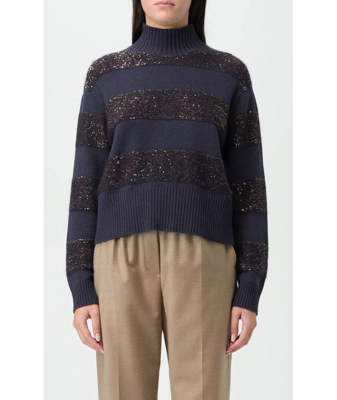 BRUNELLO CUCINELLI Темно-синий шерстяной джемпер / свитер, фото 3